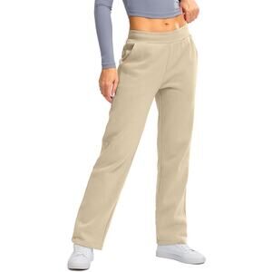 New Khaki XL Straight Leg Fleece Lined Sweatpants with Pockets and Drawstring